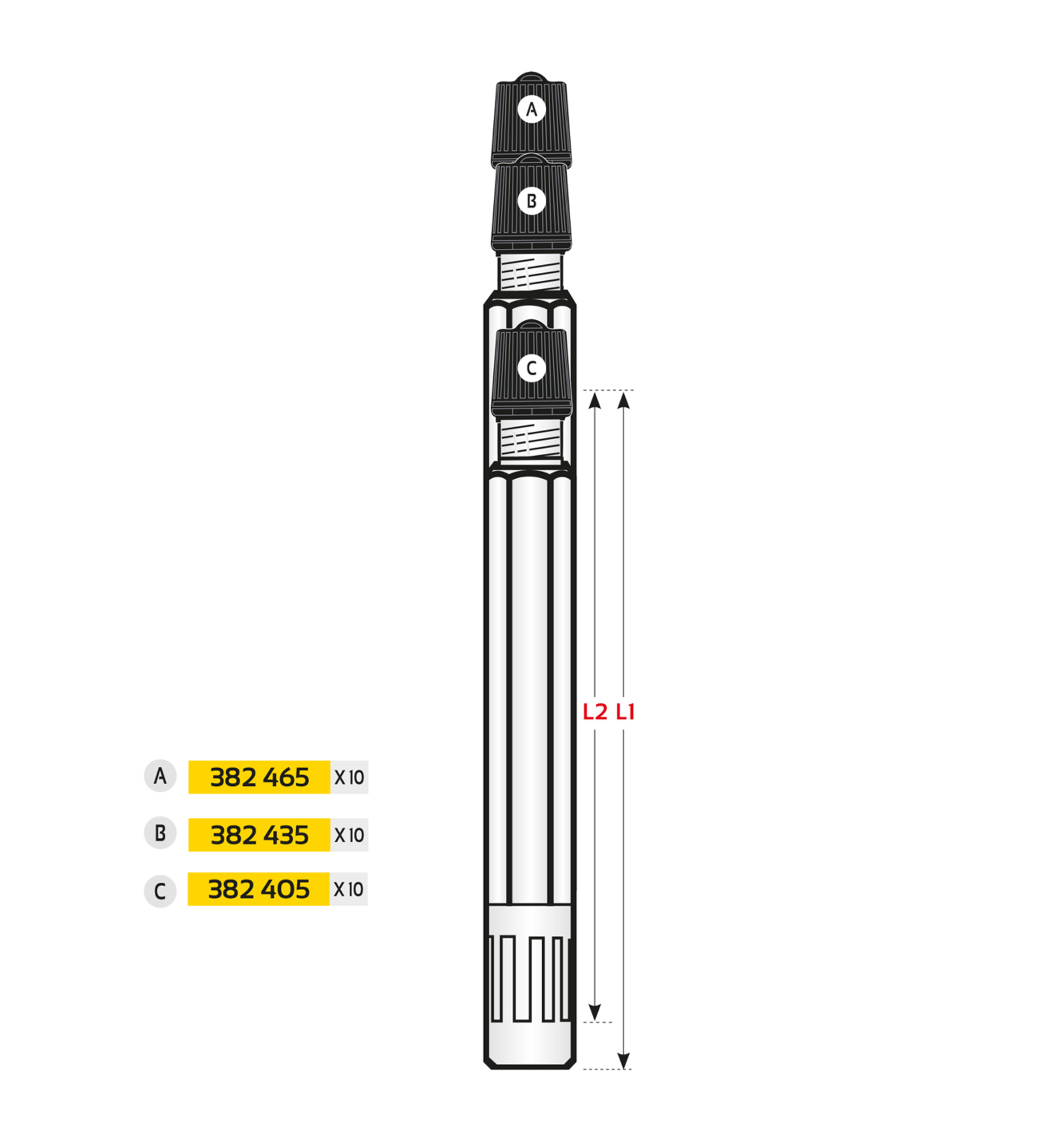 RALLONGE DE VALVE RIGIDE PLAST. L:105MM