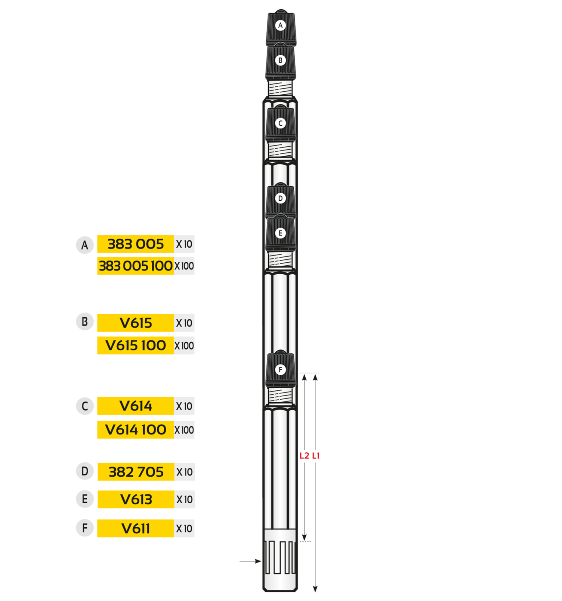 RALLONGE DE VALVE RIGIDE PLAST. L:180MM