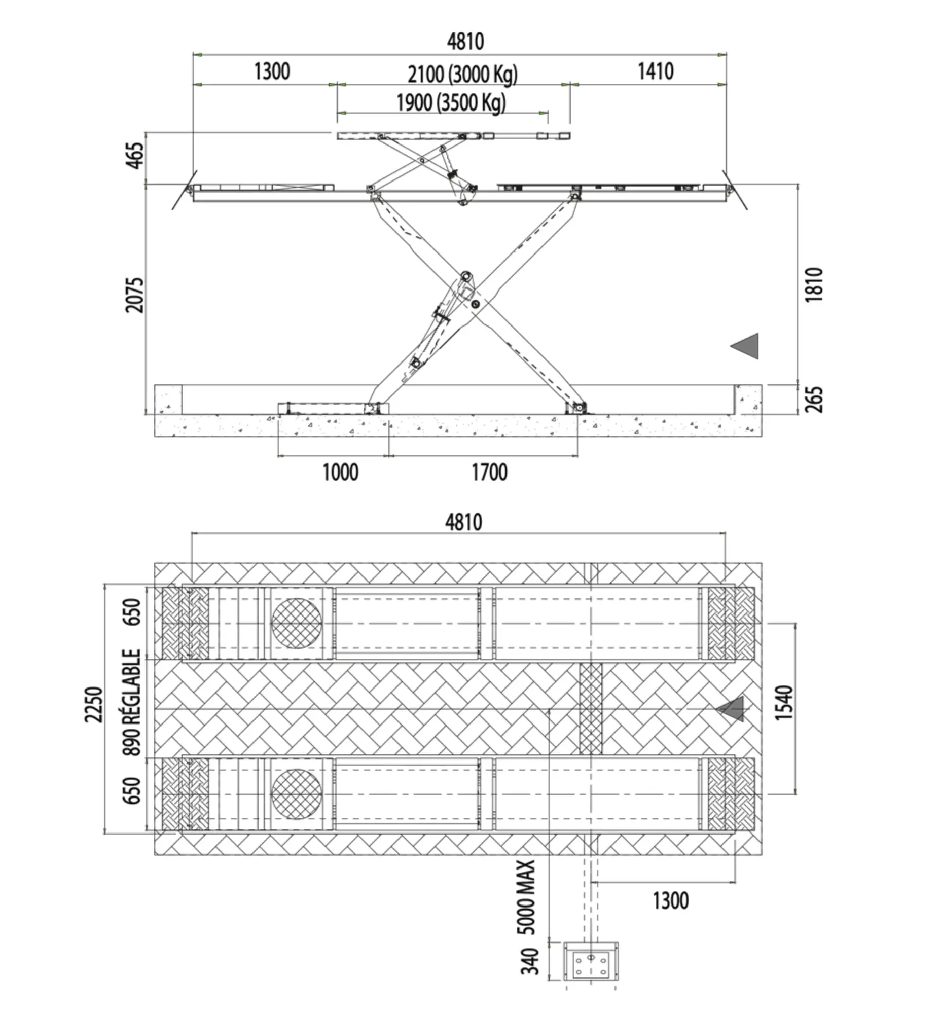 lvateur  ciseaux encastr 4t.