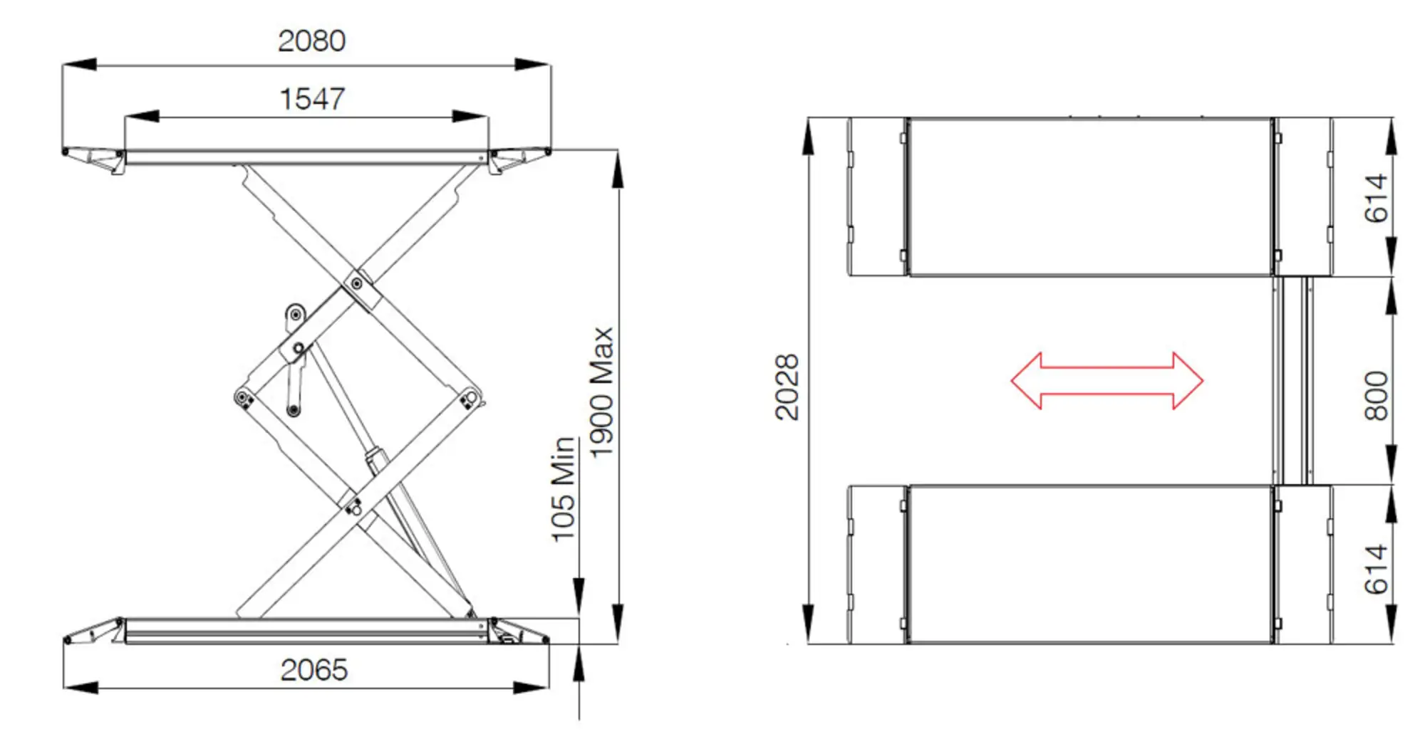 Pont double-ciseaux 3.2t (prise sous coque) avec manutention