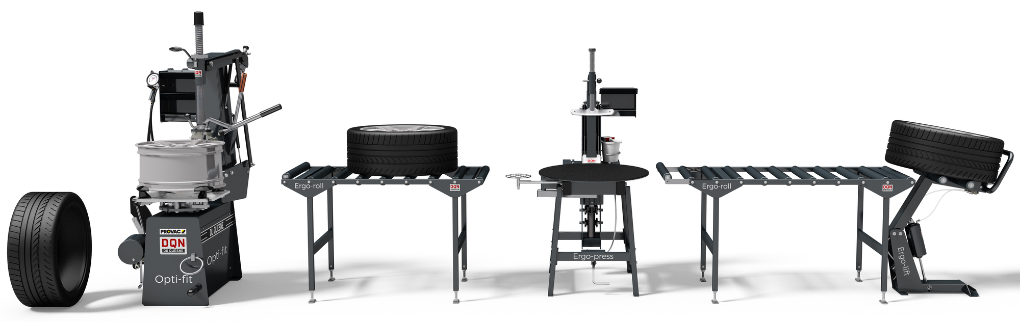 Table à rouleaux pour la manutention des roues DQN Ergo-Roll