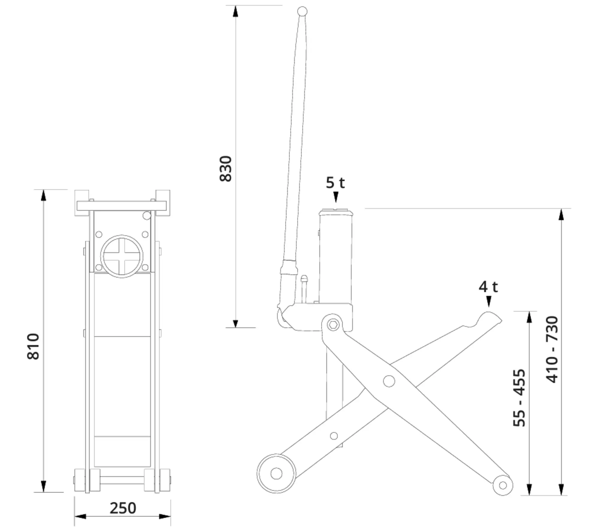 Cric rouleur hydraulique 4t ou 5t