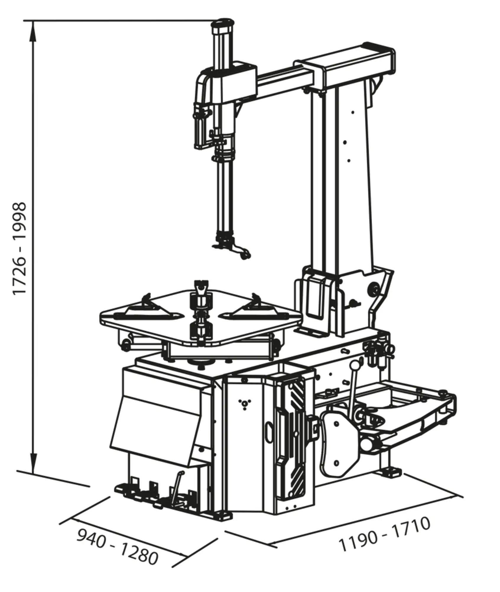Monte/d�monte-pneus automatique. moteur � 2 vitesse avec d�talonneur additionnel