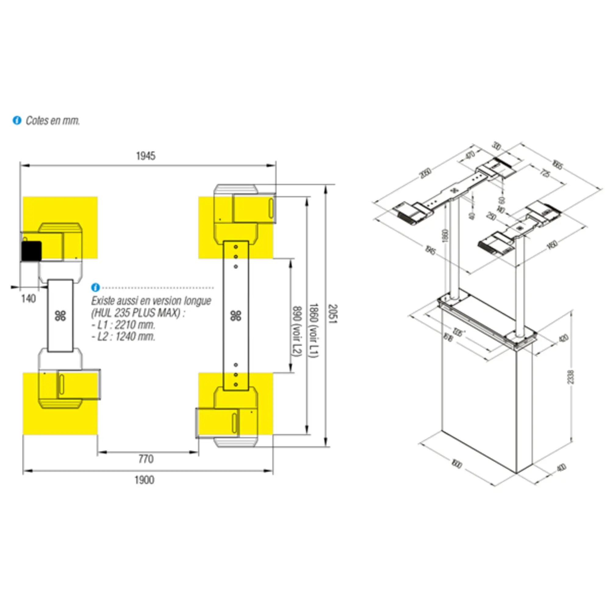 Pont  vrins 3.5t. encastrs hydrauliques