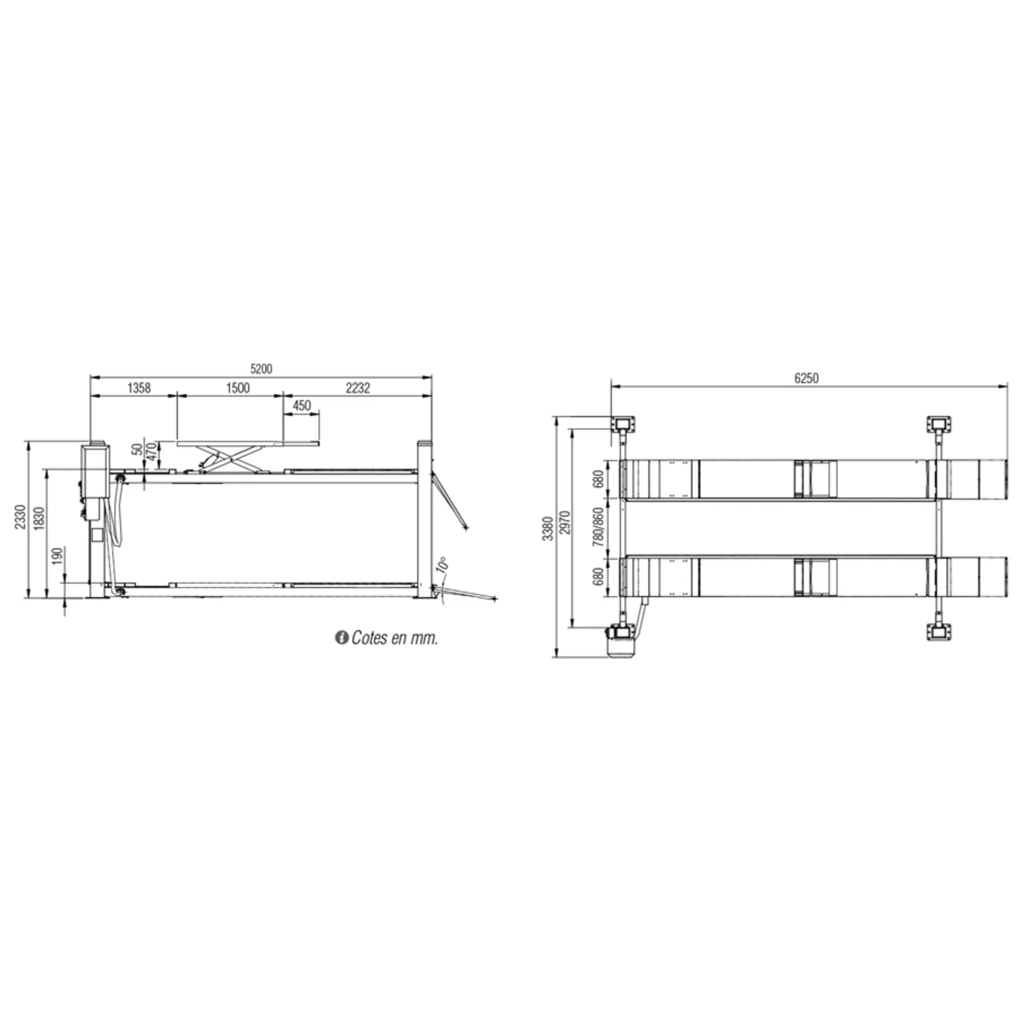 Pont �l�vateur � 4 colonnes 5t.