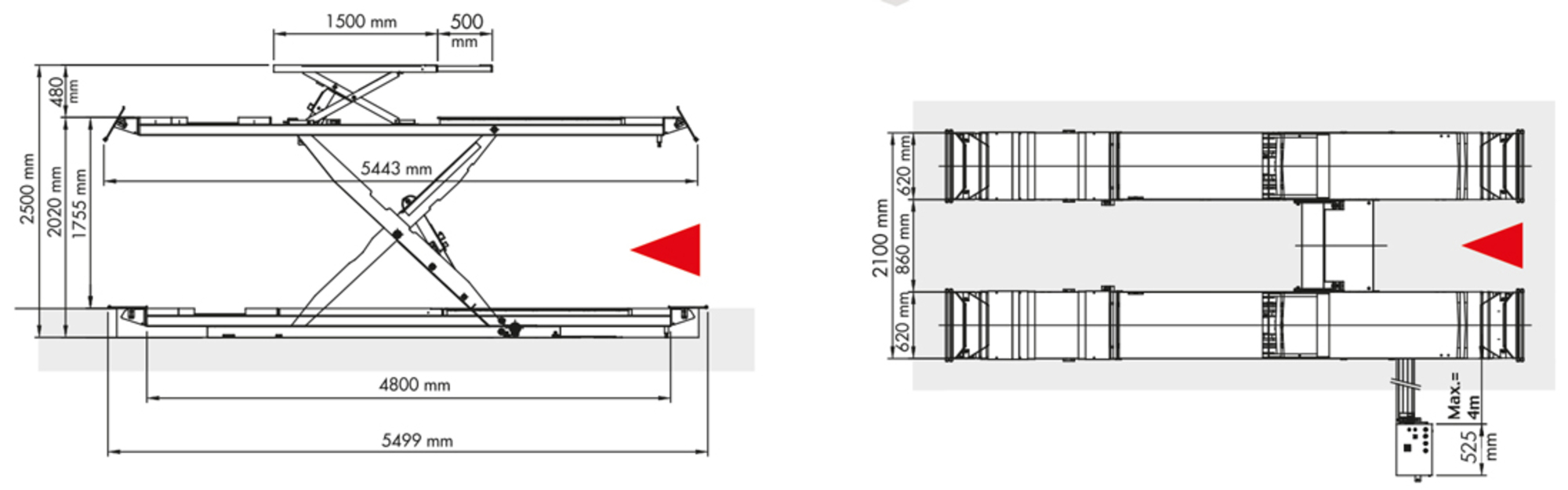 Pont  ciseaux 4.4T encastr (prise sous roue. sous coque)