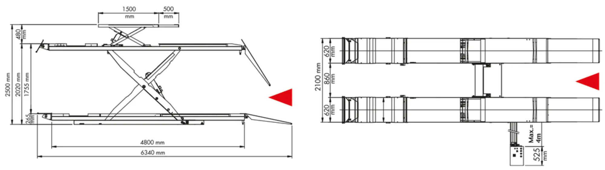 Pont  ciseaux 4.4t pos (prise sous roue. sous coque)