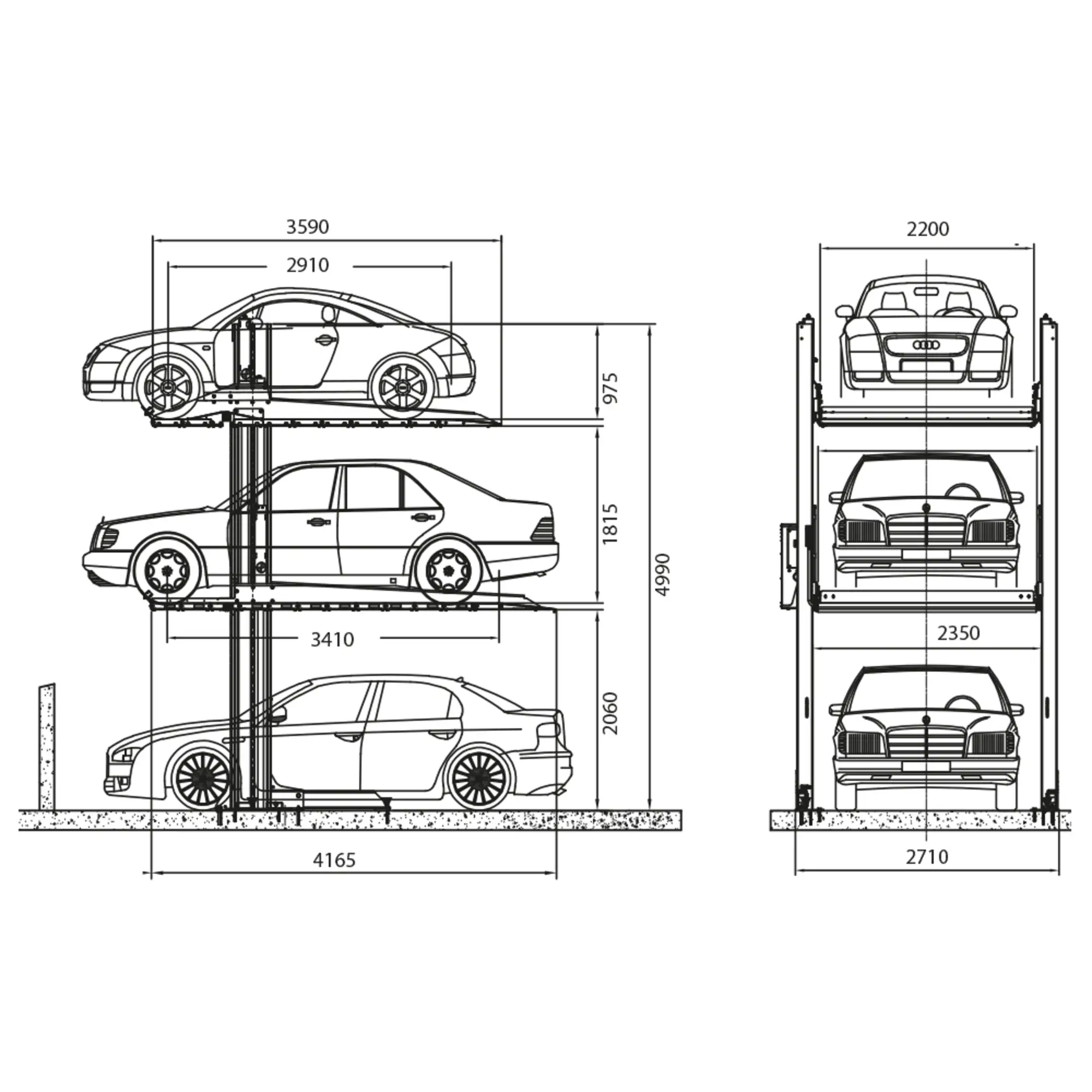 Pont parking galvanis + monophas 3t.